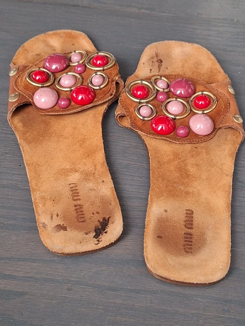 miu miu archive vintage stone embellished flat shoe sandals / 39